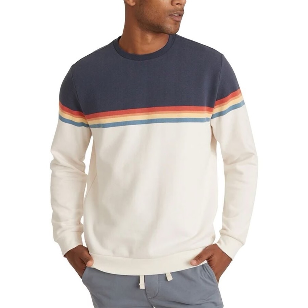 Marine Layer Sunset Stripe Sweatshirt Mens Large Navy White Retro Beachy Travel
